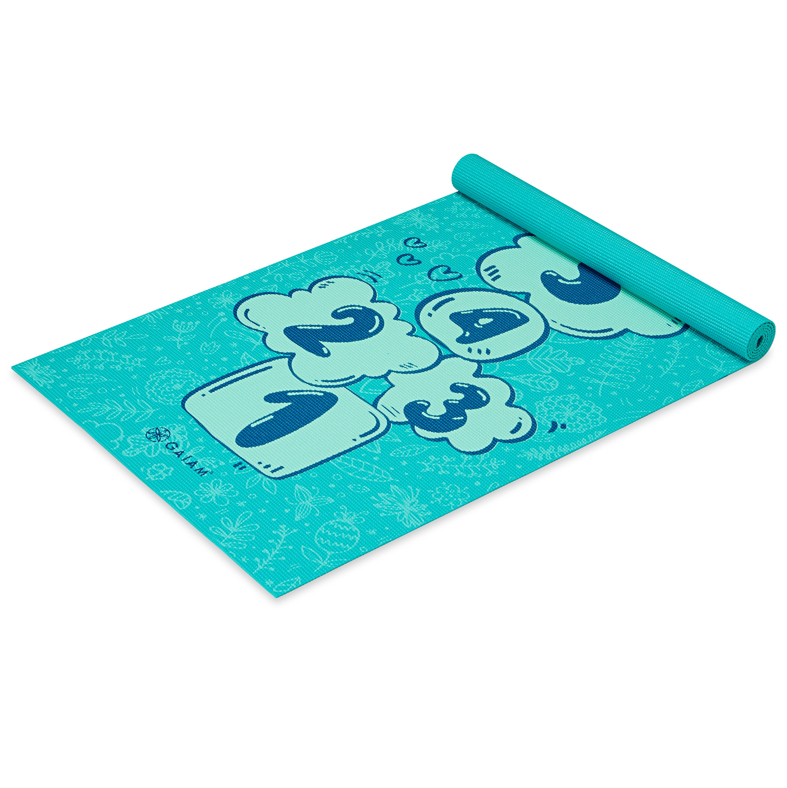 Gaiam Kids Hopscotch Yoga Mat (3mm) top rolled angle